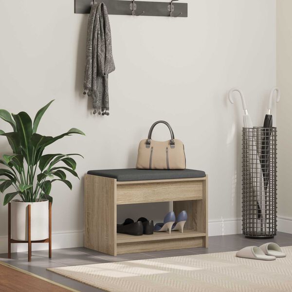 vidaXL Banco de entrada con coj&iacute;n Roble Sonoma 63 x 38 x 45 cm