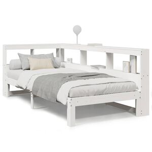 vidaXL Cama con estanter&iacute;a sin colch&oacute;n madera maciza blanco 90x200 cm