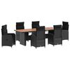 vidaXL Juego de comedor para exteriores 7 uds. Negro rat&aacute;n sint&eacute;tico