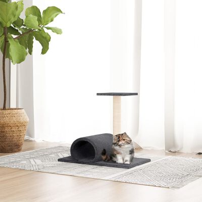 vidaXL Poste rascador para gatos con túnel gris oscuro 60x34,5x50 cm