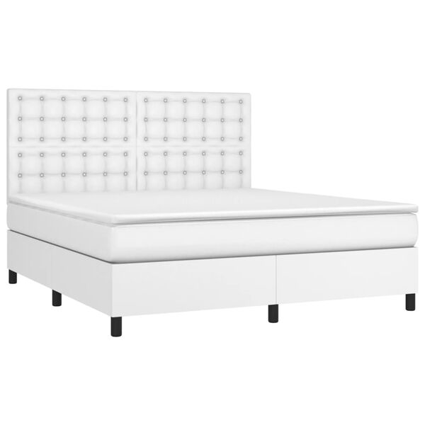 vidaXL Cama box spring con colch&oacute;n cuero sint&eacute;tico blanco 160x200 cm