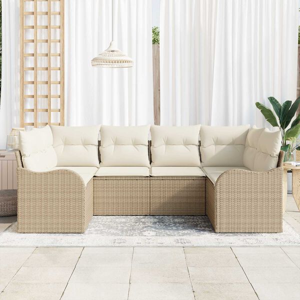vidaXL Conjunto de sof&aacute; de jard&iacute;n 6 pcs Beige y blanco Polirat&aacute;n