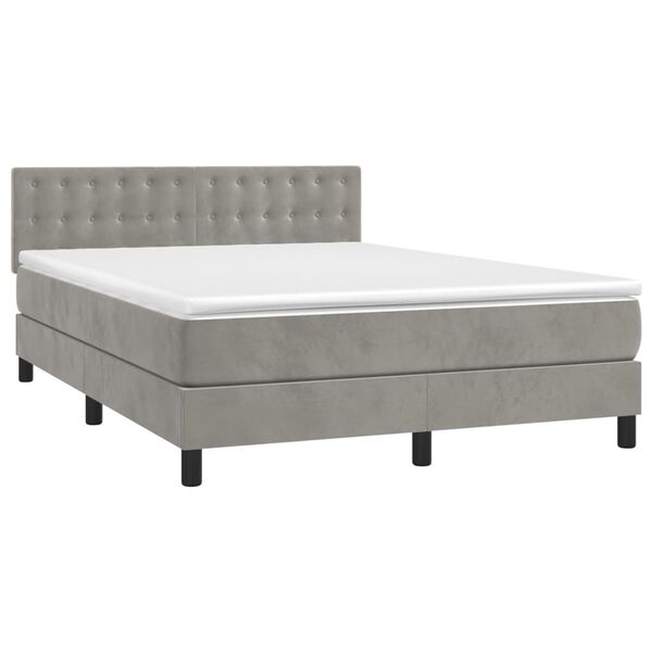 vidaXL Cama box spring colch&oacute;n y LED terciopelo gris claro 140x190 cm
