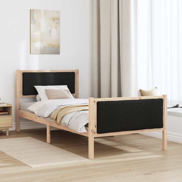 vidaXL Estructura de cama con cabecera Negro 90 x 200 cm tela