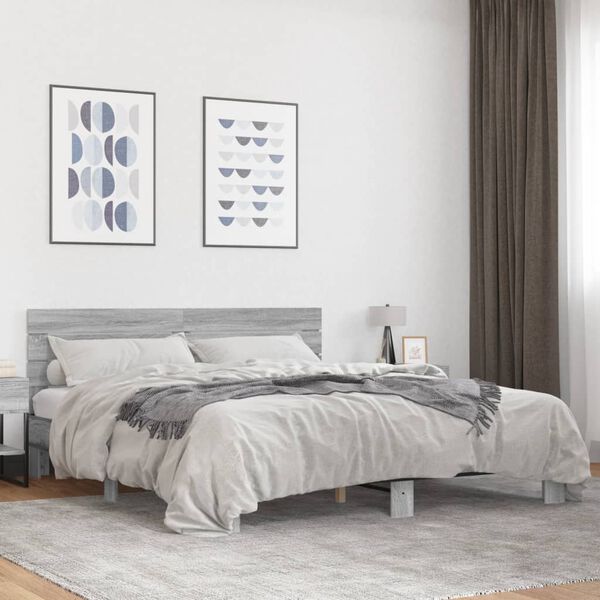 vidaXL Estructura cama madera ingenier&iacute;a metal gris Sonoma 200x200 cm