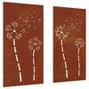 vidaXL Adorno pared jard&iacute;n 2 uds acero corten dise&ntilde;o flores 105x55 cm