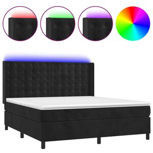 vidaXL Cama box spring colch&oacute;n y LED terciopelo negro 180x200 cm