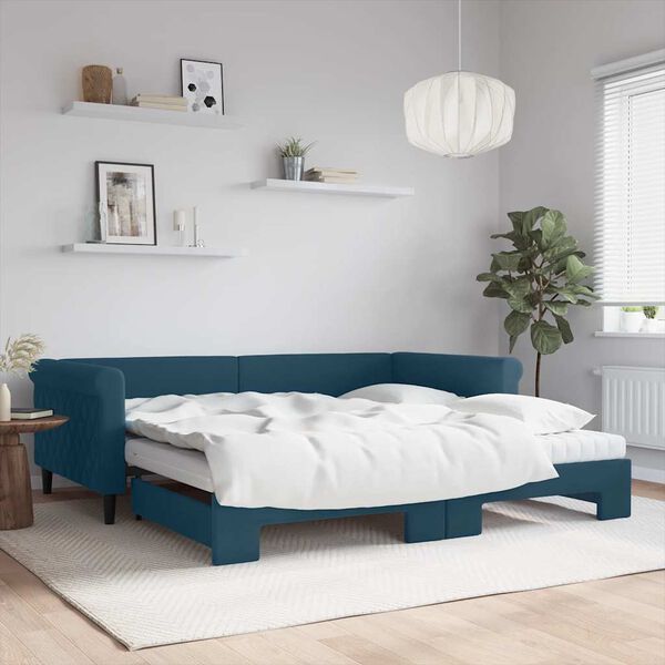 vidaXL Sof&aacute; cama nido con colch&oacute;n terciopelo azul 100x200 cm
