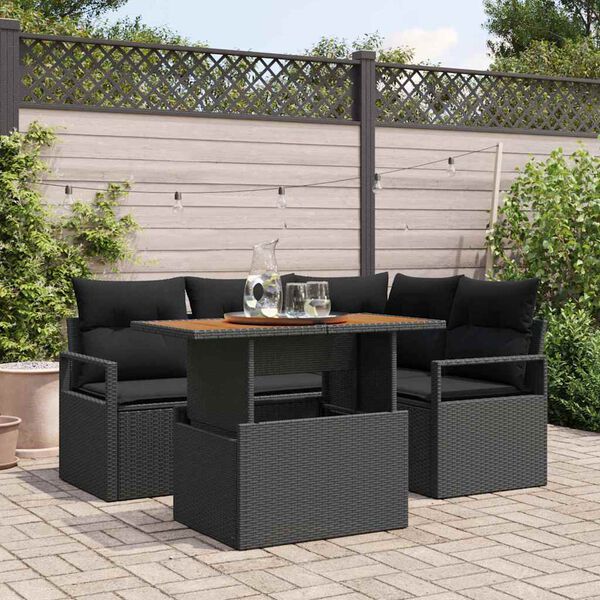 vidaXL Conjunto de Comedor de Jard&iacute;n con coj&iacute;n 5 pcs Negro y Marr&oacute;n