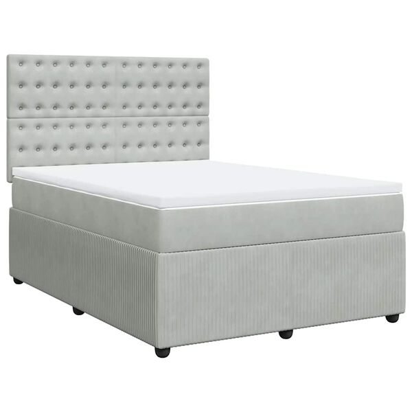 vidaXL Cama box spring con colch&oacute;n terciopelo gris claro 140x200 cm