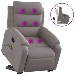vidaXL Sill&oacute;n reclinable de masaje elevable tela gris taup&eacute;