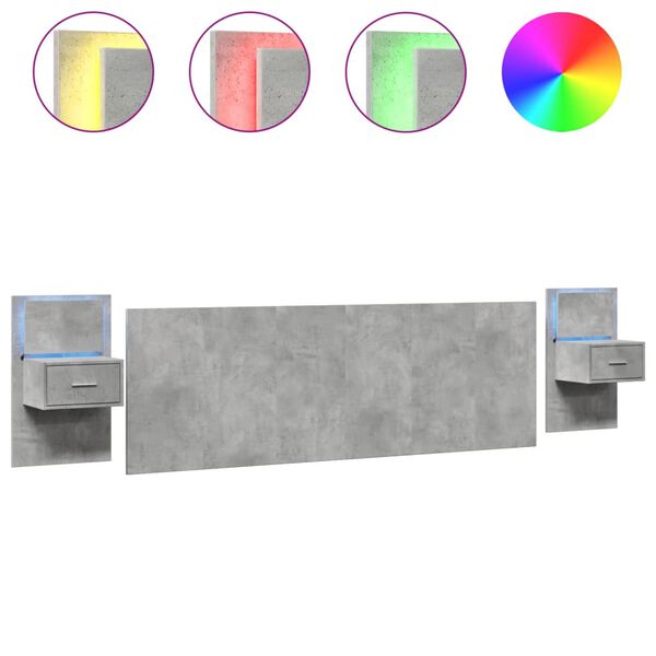 vidaXL Cabecero cama con mesitas madera ingenier&iacute;a gris hormig&oacute;n 240cm