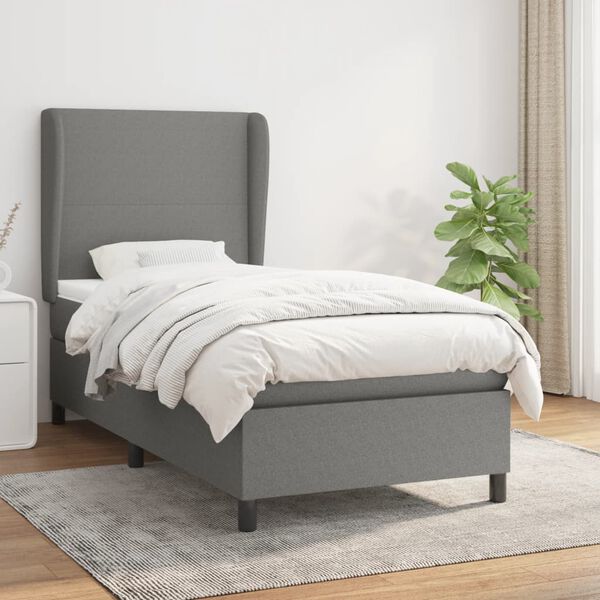 vidaXL Cama box spring con colch&oacute;n tela gris oscuro 90x200 cm