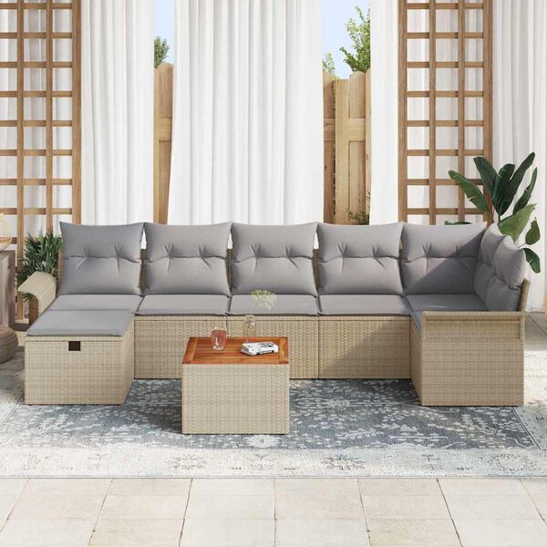 vidaXL Conjunto de sof&aacute; de jard&iacute;n con coj&iacute;n 8 pcs Beige Polirat&aacute;n