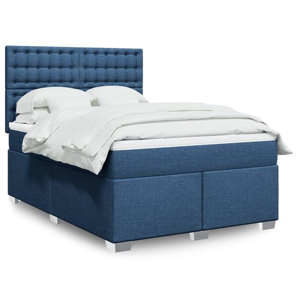 vidaXL Cama box spring con colch&oacute;n tela azul 140x200 cm