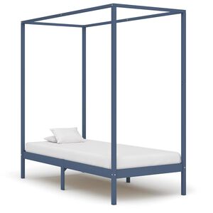 vidaXL Cama con dosel sin colch&oacute;n madera maciza gris 90x200 cm