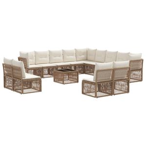 vidaXL Conjunto de sof&aacute;s de jard&iacute;n 14 uds. Beige rat&aacute;n sint&eacute;tico