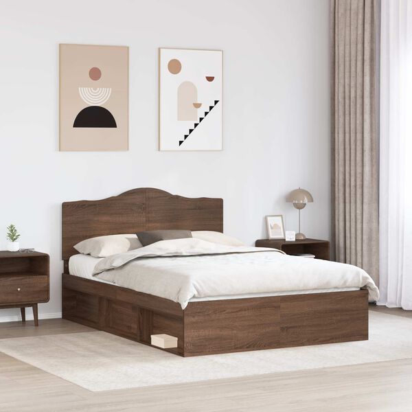 vidaXL Estructura de cama con cabecera Roble Marr&oacute;n 140 x 200 cm
