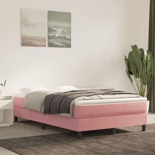 vidaXL Cama box spring con colch&oacute;n terciopelo rosa 120x200 cm