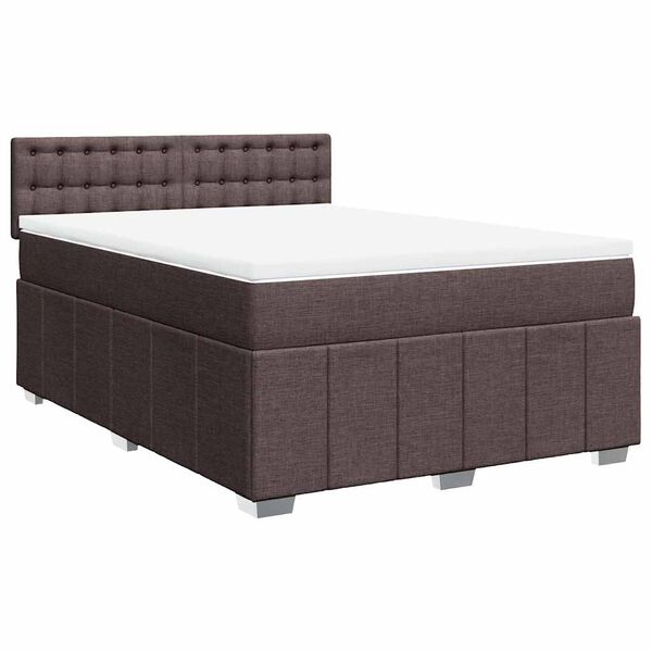 vidaXL Cama box spring con colch&oacute;n tela marr&oacute;n oscuro 140x190 cm