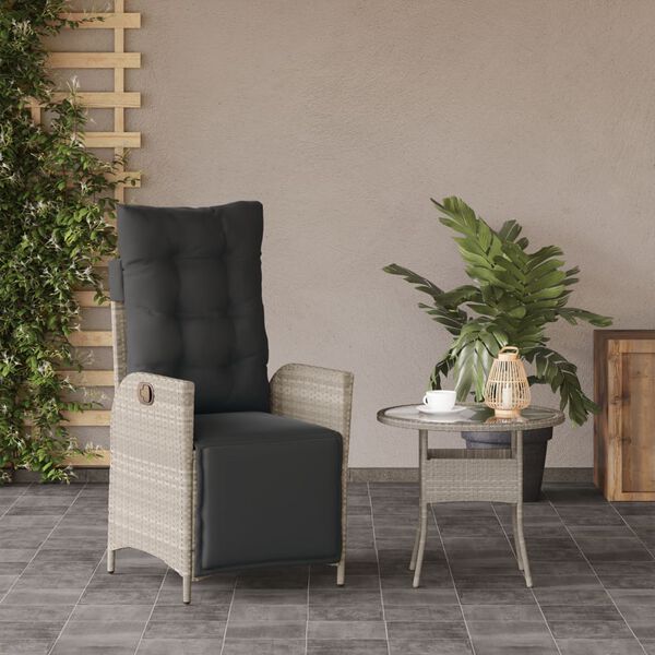 vidaXL Sillón reclinable de jardín con reposapiés ratán PE gris claro