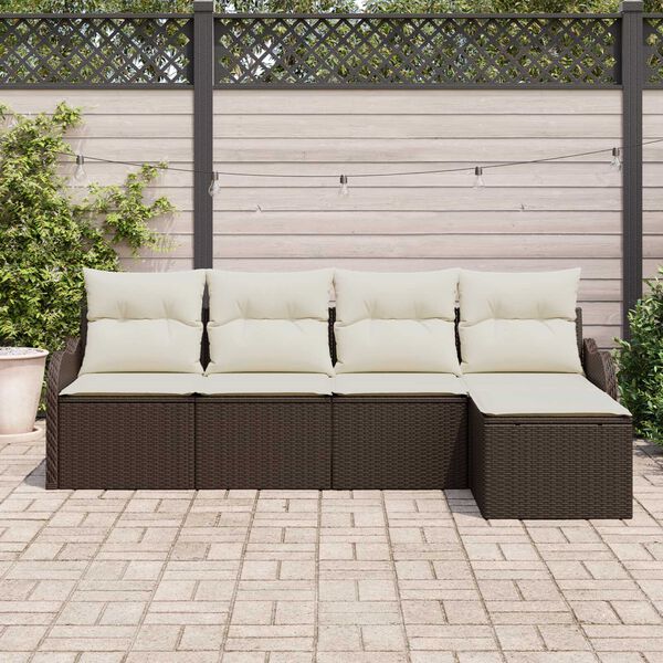 vidaXL Conjunto de sof&aacute; de jard&iacute;n con coj&iacute;n 5 pcs Marr&oacute;n Polirat&aacute;n
