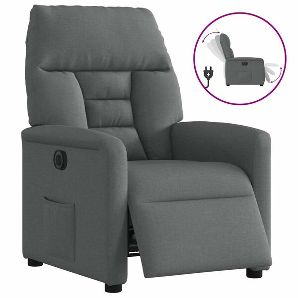 vidaXL Sill&oacute;n reclinable el&eacute;ctrico de tela gris oscuro