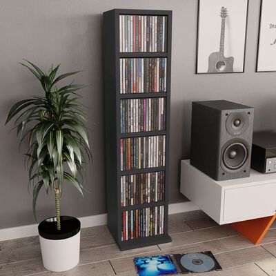 vidaXL Estantería para CDs de madera contrachapada gris 21x20x88 cm