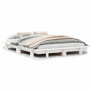 vidaXL Estructura de cama sin colch&oacute;n madera maciza blanca 120x190 cm