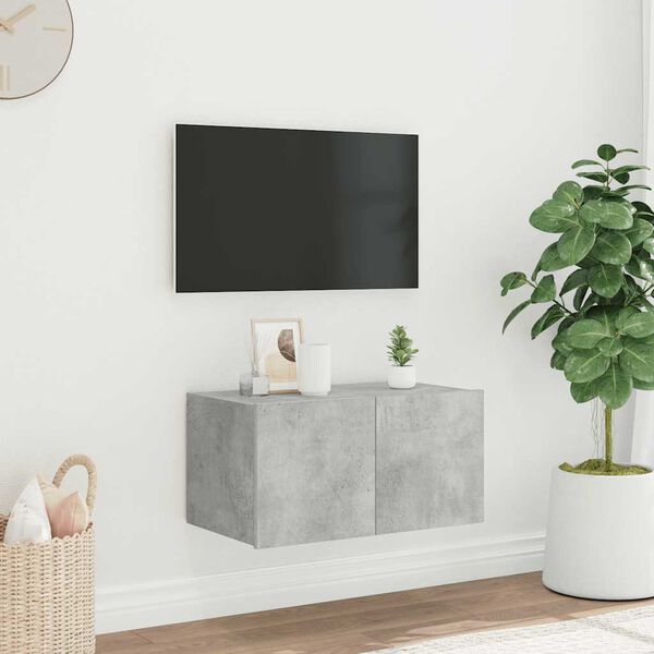 vidaXL Mueble de TV de pared con luces LED gris hormig&oacute;n 60x35x31 cm