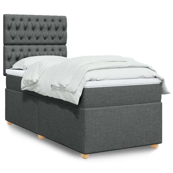vidaXL Cama box spring con colch&oacute;n tela gris oscuro 100x200 cm