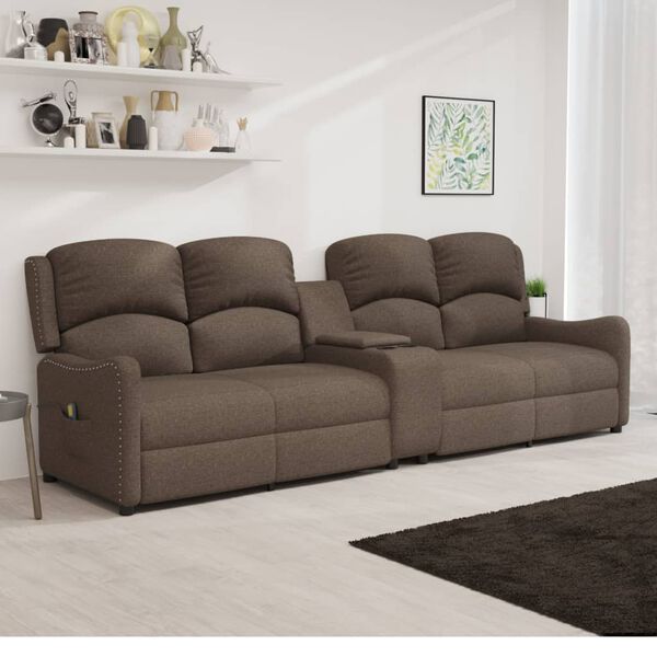 vidaXL Sillón de masaje reclinable 4 plazas con portavasos tela taupe