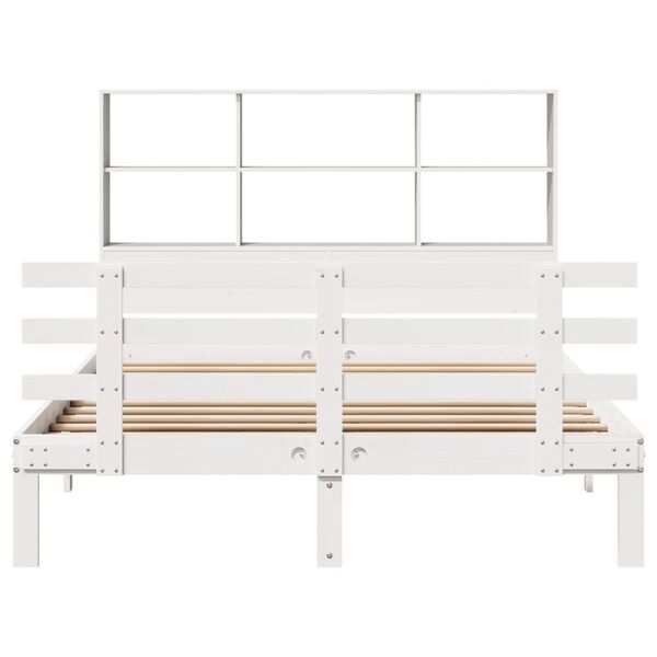 vidaXL Cama con estanter&iacute;a sin colch&oacute;n madera maciza blanca 120x200 cm