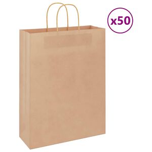 vidaXL Bolsas de papel con asas 50 uds marr&oacute;n 32x12x42 cm