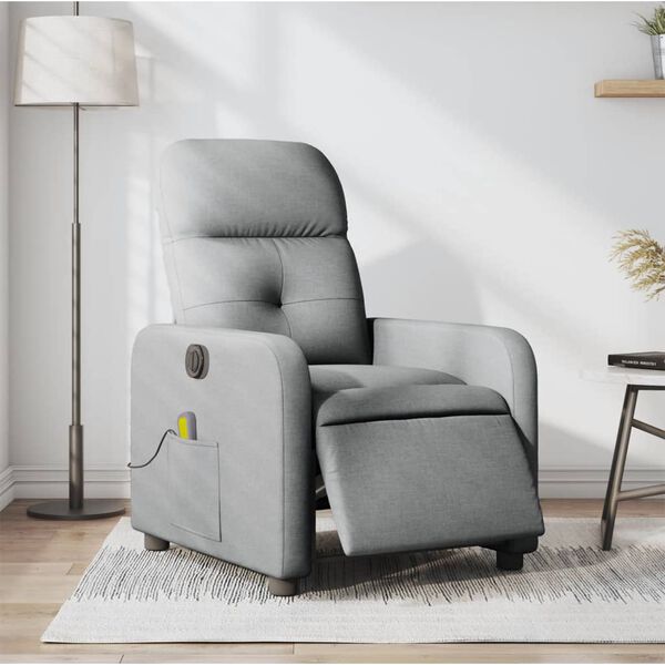 vidaXL Sill&oacute;n reclinable de masaje el&eacute;ctrico tela gris claro