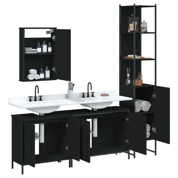 vidaXL Juego de muebles de ba&ntilde;o 4 pzas madera contrachapada negro