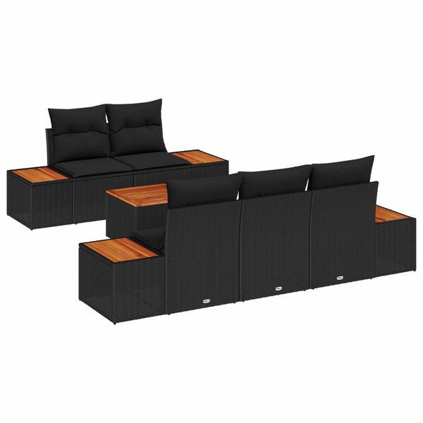 vidaXL Conjunto de sof&aacute; de jard&iacute;n con coj&iacute;n 6 pcs Negro Polirat&aacute;n