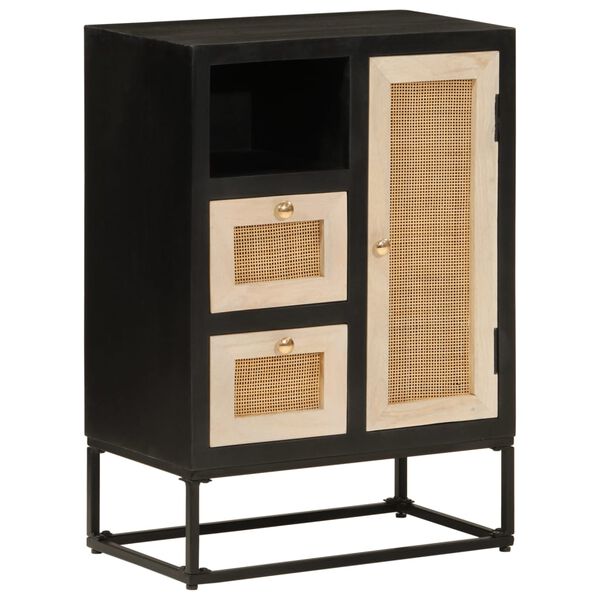 vidaXL Aparador de hierro y madera maciza de mango negro 55x30x76 cm