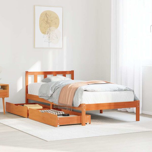vidaXL Estructura de cama sin colch&oacute;n madera maciza marr&oacute;n 75x190 cm