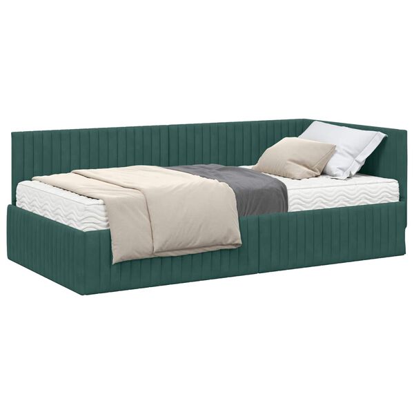 vidaXL Estructura de Cama Esquina con Colch&oacute;n 2 pcs Verde Terciopelo