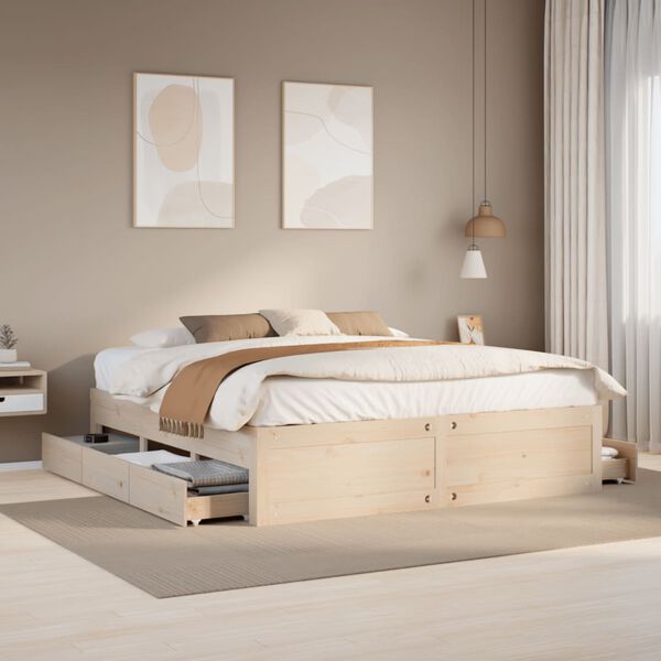 vidaXL Cama con cajones sin colch&oacute;n madera maciza de pino 180x200 cm