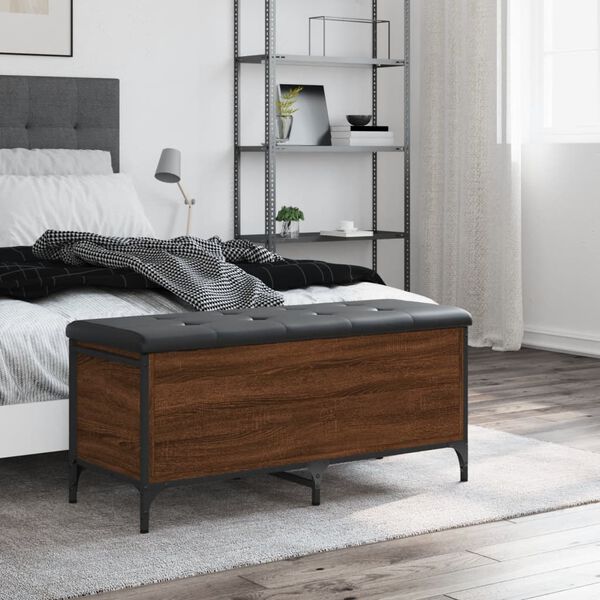 vidaXL Banco con almacenaje madera ingenier&iacute;a roble marr&oacute;n 102x42x45cm