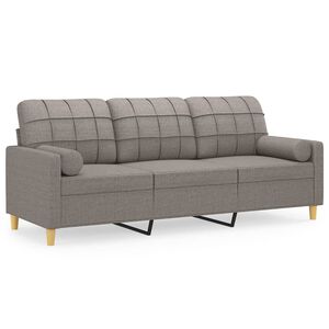 vidaXL Sof&aacute; de 3 plazas con cojines tela gris taupe 180 cm
