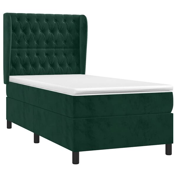 vidaXL Cama box spring con colch&oacute;n terciopelo verde oscuro 90x200 cm