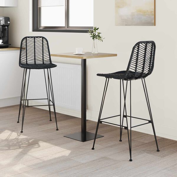vidaXL Silla de Bar 2 pcs Negro 44,5 x 53 x 111 cm Ratan e Hierro