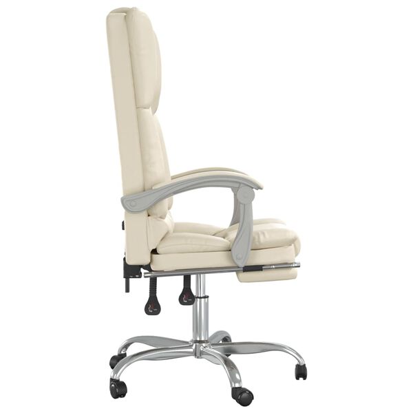 vidaXL Silla de oficina reclinable masaje cuero sint&eacute;tico color crema