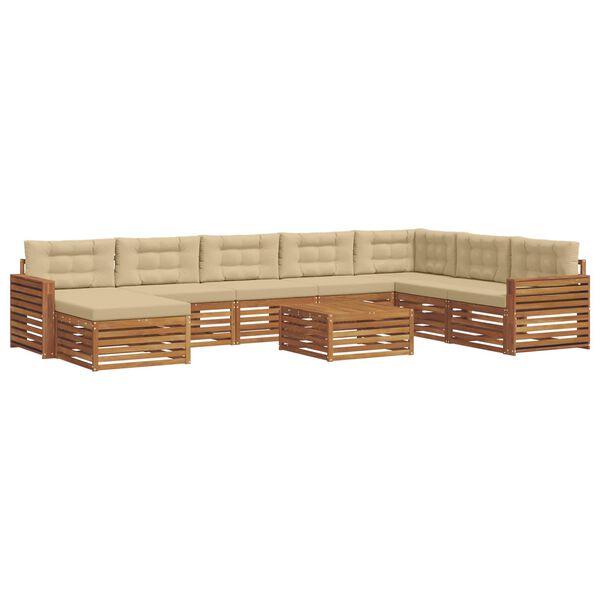 vidaXL Juegos de sof&aacute;s 9 pcs Natural y Beige Madera de Acacia S&oacute;lida