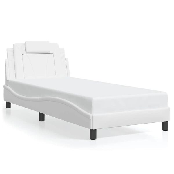 vidaXL Estructura de cama Viana sin colch&oacute;n cuero sint&eacute;tico blanco 90x200 cm