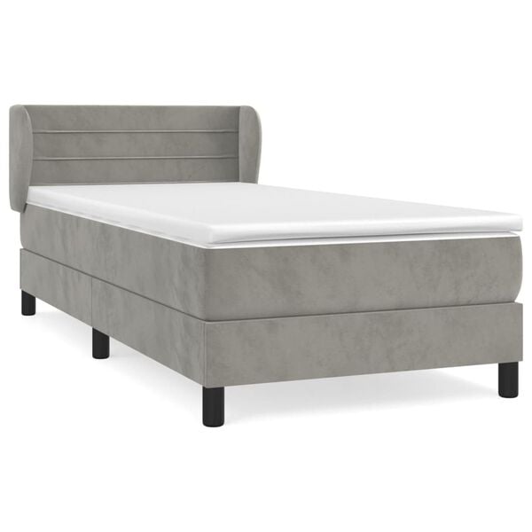 vidaXL Cama box spring con colch&oacute;n terciopelo gris claro 80x200 cm