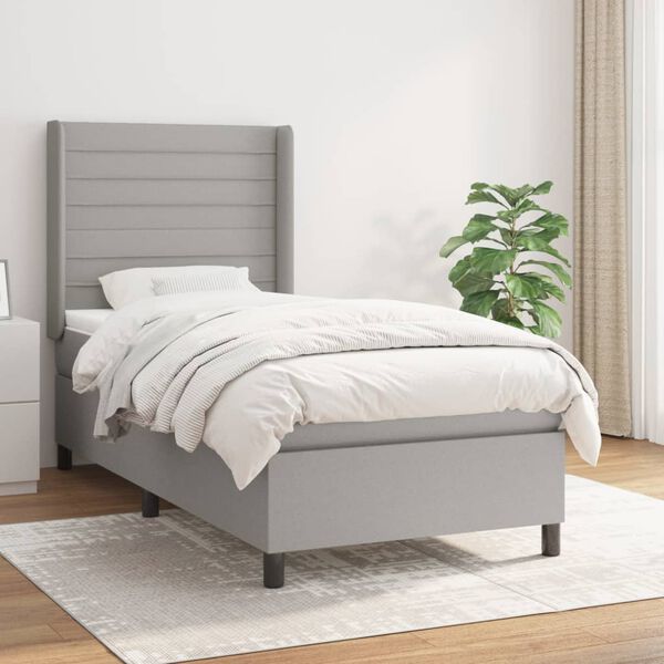 vidaXL Cama box spring con colch&oacute;n tela gris claro 90x200 cm
